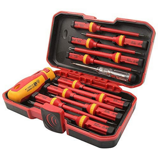 Tolsen 13pcs VDE Red Insulated Screwdriver Interchangeable Set in Case Magnetic 1000V