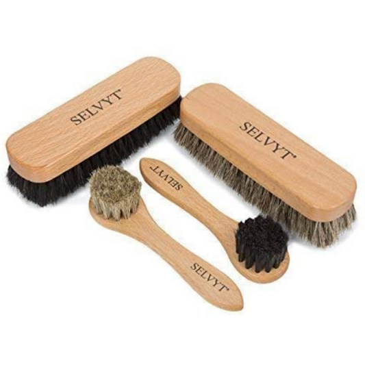 Selvyt Premium Horsehair Buffing and Applicator Brush set - Black and Natural